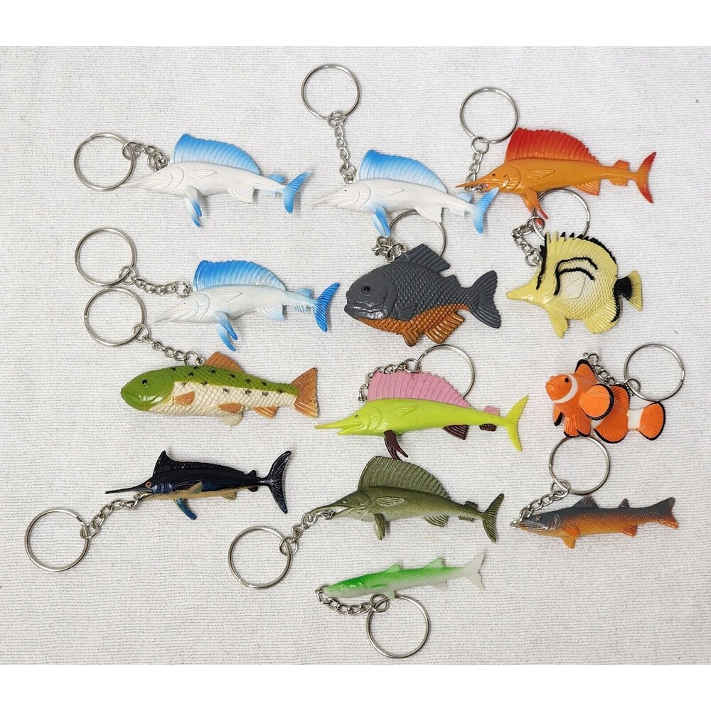 Lot Of 13 Small Toys Animals Fish  Keychain Cake Crafts